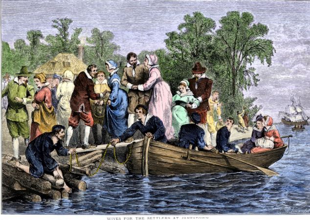 AEXKBF Arrival of wives for the settlers at colonial Jamestown Virginia